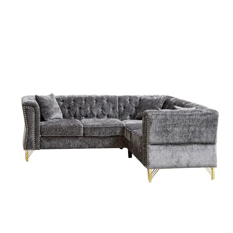 81.5 Ecksofa in L-Form aus Chenille mit gesteppter Rückenlehne