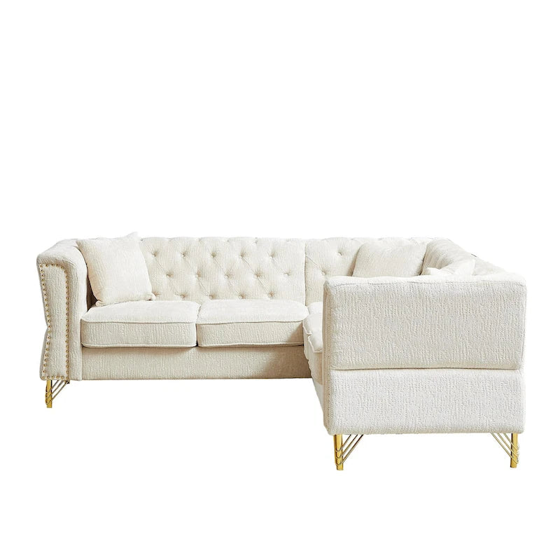 81.5 Ecksofa in L-Form aus Chenille mit gesteppter Rückenlehne