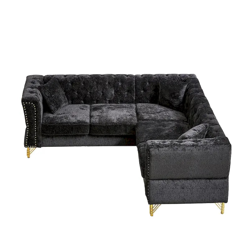 81.5 Ecksofa in L-Form aus Chenille mit gesteppter Rückenlehne