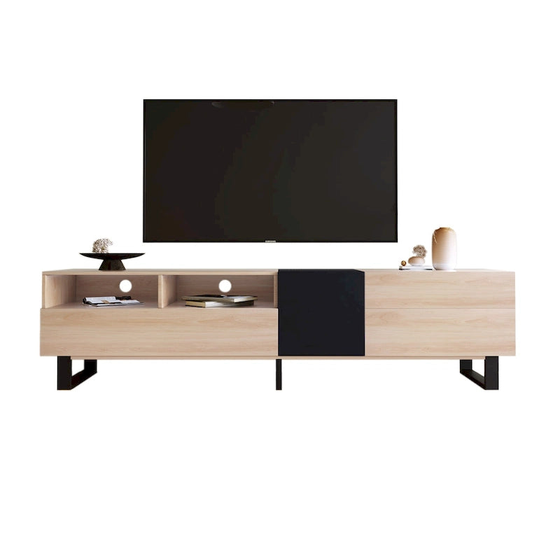 Fernsehschrank in Natur/Schwarz, 70.9, mit doppeltem Stauraum für 80-Zoll-Fernseher