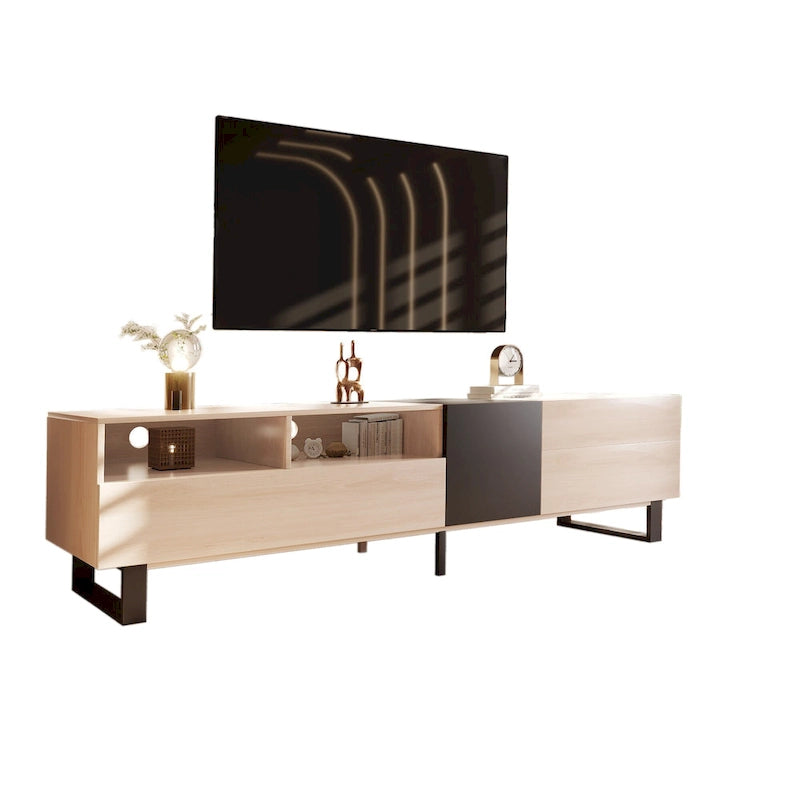 Fernsehschrank in Natur/Schwarz, 70.9, mit doppeltem Stauraum für 80-Zoll-Fernseher