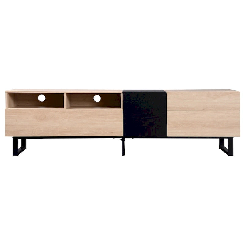 Fernsehschrank in Natur/Schwarz, 70.9, mit doppeltem Stauraum für 80-Zoll-Fernseher