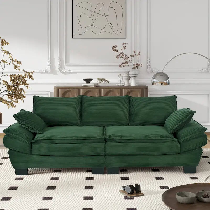 85.4 modernes geschwungenes Sofa, Couch mit gepolsterter Rückenlehne und 2 dekorativen Zierkissen, Cordstoff