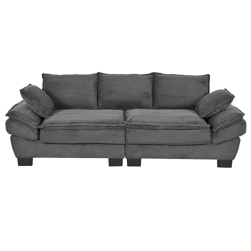 85.4 modernes geschwungenes Sofa, Couch mit gepolsterter Rückenlehne und 2 dekorativen Zierkissen, Cordstoff