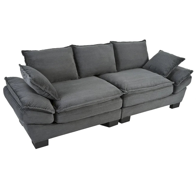 85.4 modernes geschwungenes Sofa, Couch mit gepolsterter Rückenlehne und 2 dekorativen Zierkissen, Cordstoff