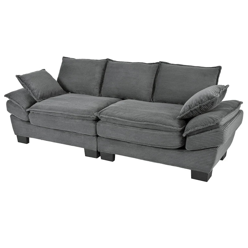 85.4 modernes geschwungenes Sofa, Couch mit gepolsterter Rückenlehne und 2 dekorativen Zierkissen, Cordstoff