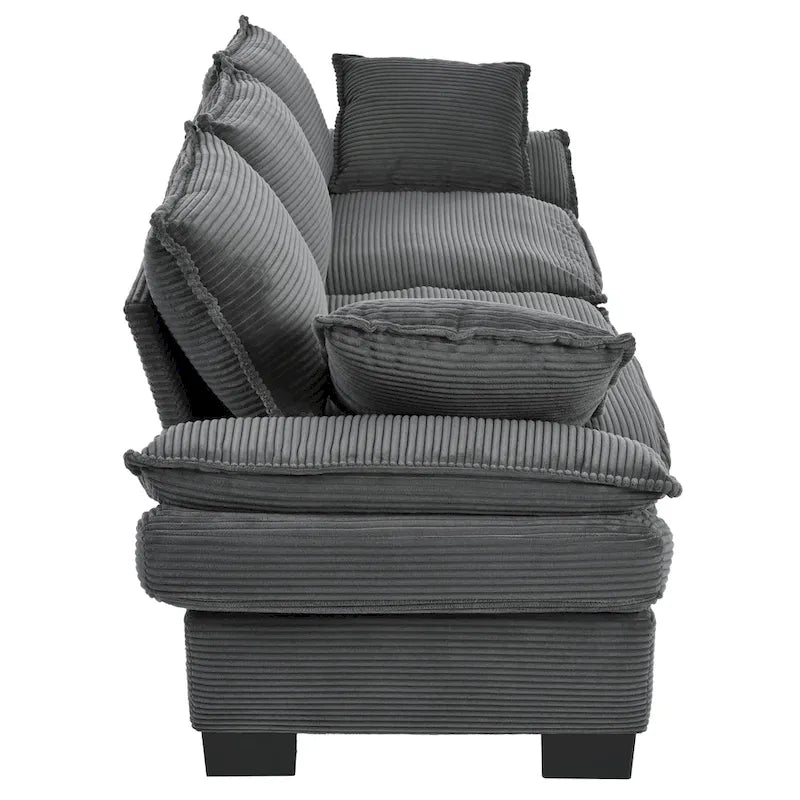 85.4 modernes geschwungenes Sofa, Couch mit gepolsterter Rückenlehne und 2 dekorativen Zierkissen, Cordstoff
