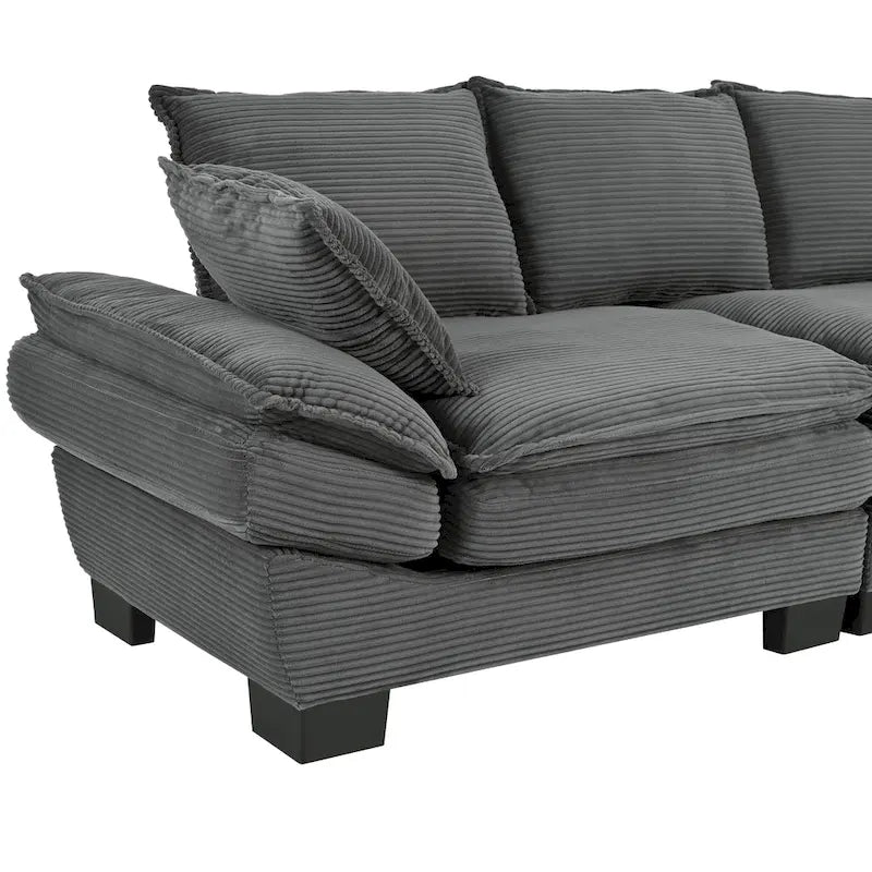 85.4 modernes geschwungenes Sofa, Couch mit gepolsterter Rückenlehne und 2 dekorativen Zierkissen, Cordstoff