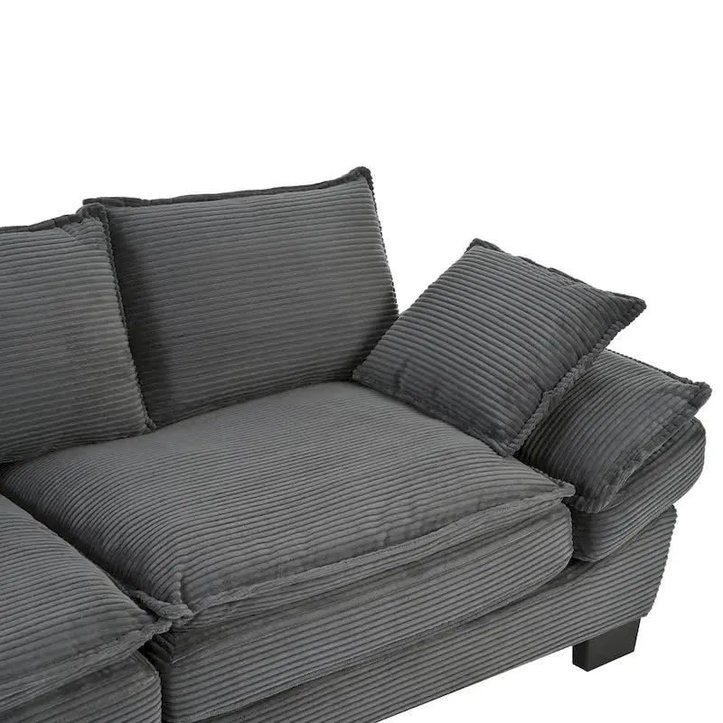 85.4 modernes geschwungenes Sofa, Couch mit gepolsterter Rückenlehne und 2 dekorativen Zierkissen, Cordstoff
