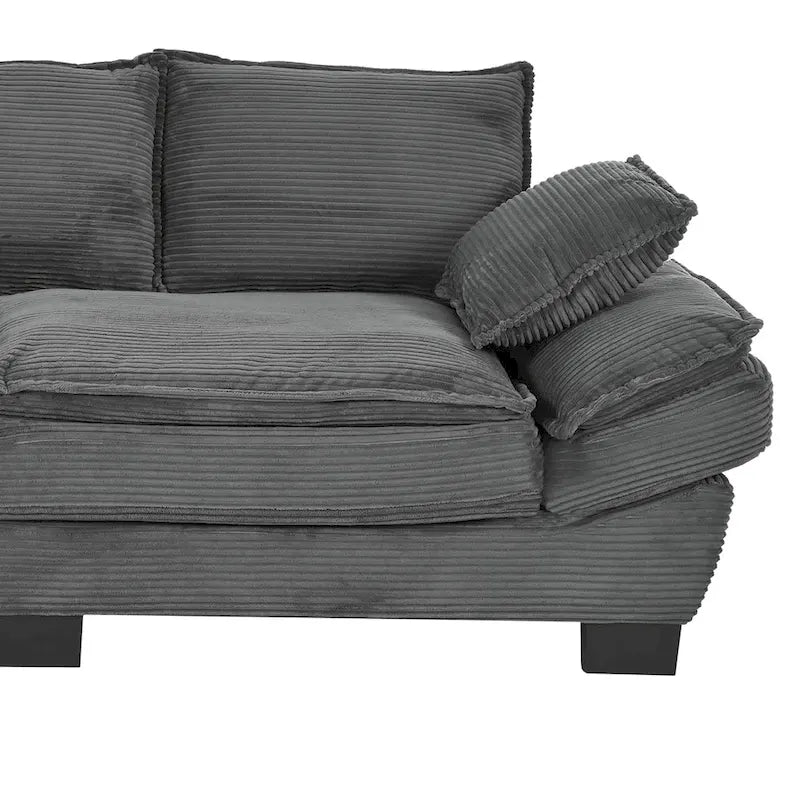 85.4 modernes geschwungenes Sofa, Couch mit gepolsterter Rückenlehne und 2 dekorativen Zierkissen, Cordstoff