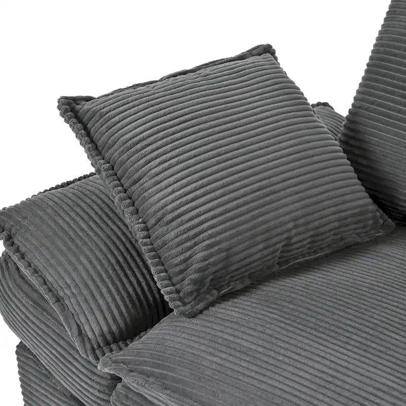 85.4 modernes geschwungenes Sofa, Couch mit gepolsterter Rückenlehne und 2 dekorativen Zierkissen, Cordstoff