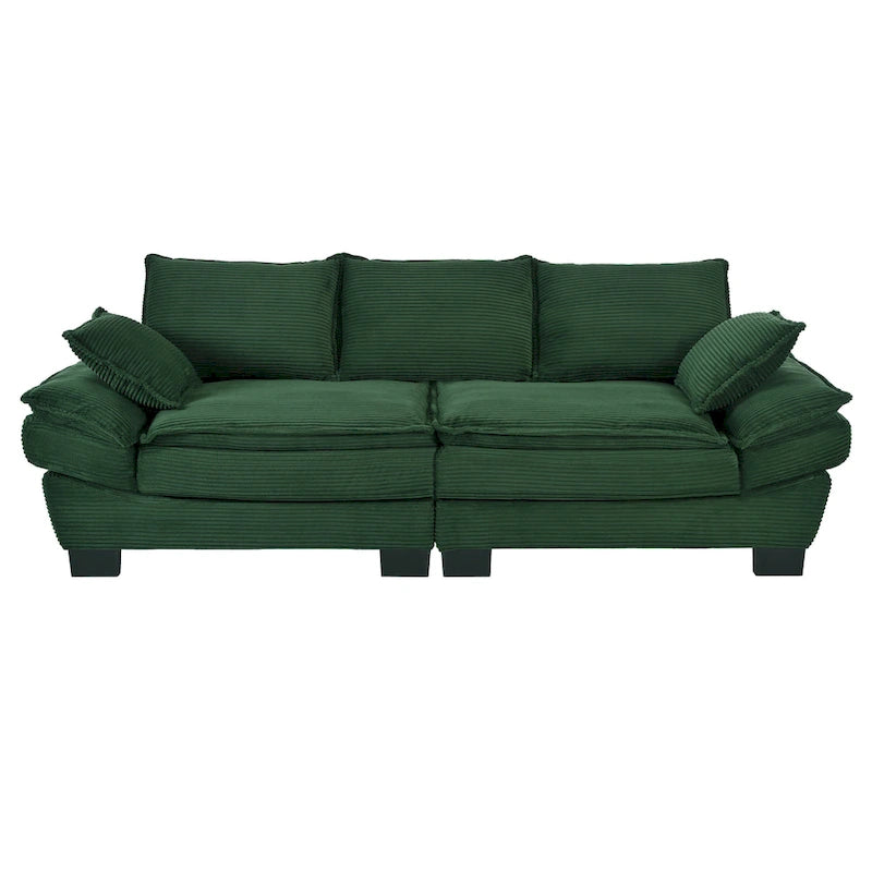 85.4 modernes geschwungenes Sofa, Couch mit gepolsterter Rückenlehne und 2 dekorativen Zierkissen, Cordstoff