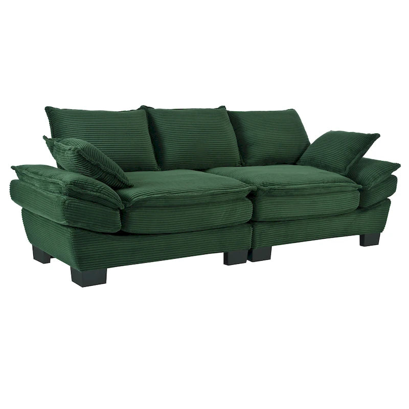 85.4 modernes geschwungenes Sofa, Couch mit gepolsterter Rückenlehne und 2 dekorativen Zierkissen, Cordstoff