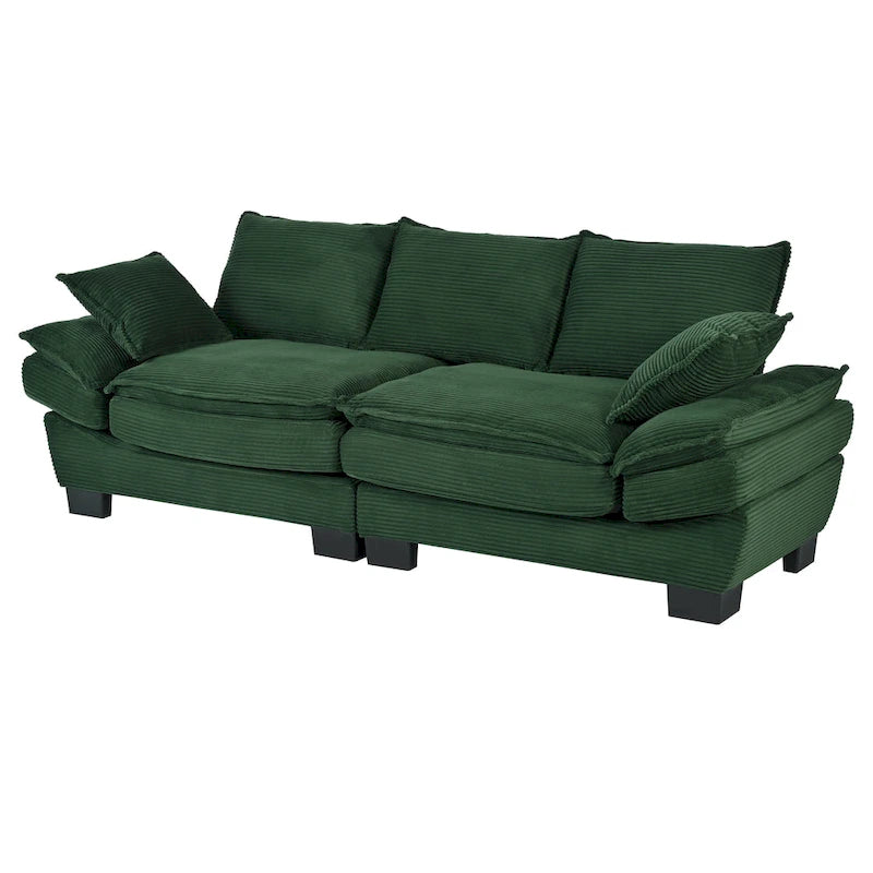 85.4 modernes geschwungenes Sofa, Couch mit gepolsterter Rückenlehne und 2 dekorativen Zierkissen, Cordstoff