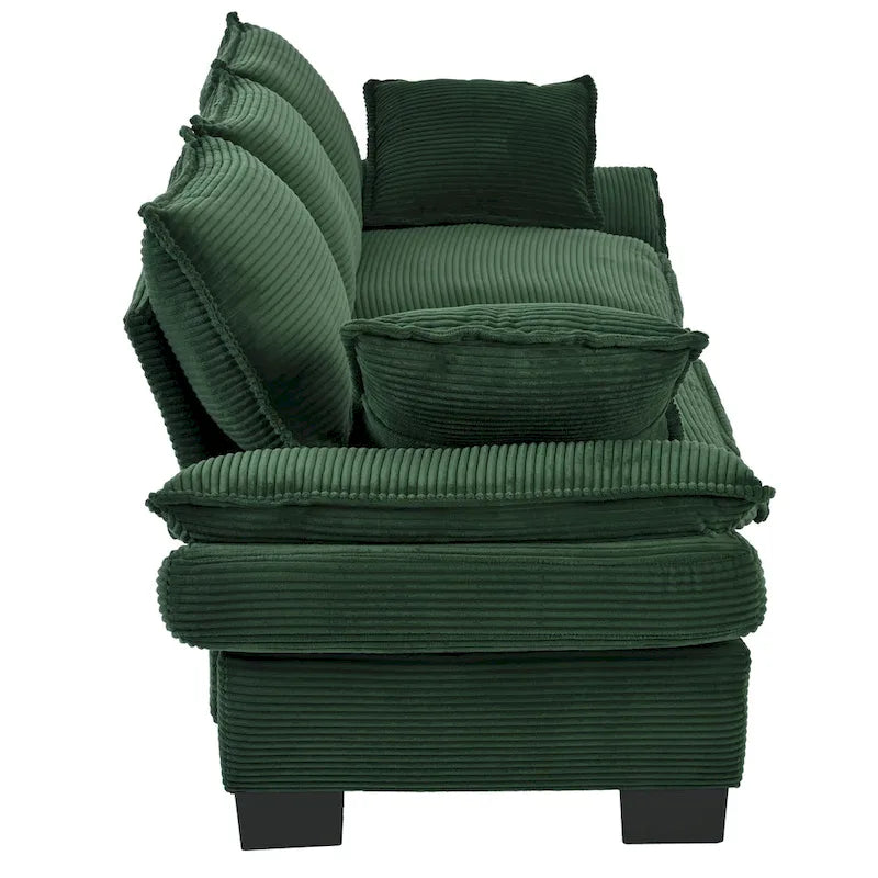 85.4 modernes geschwungenes Sofa, Couch mit gepolsterter Rückenlehne und 2 dekorativen Zierkissen, Cordstoff
