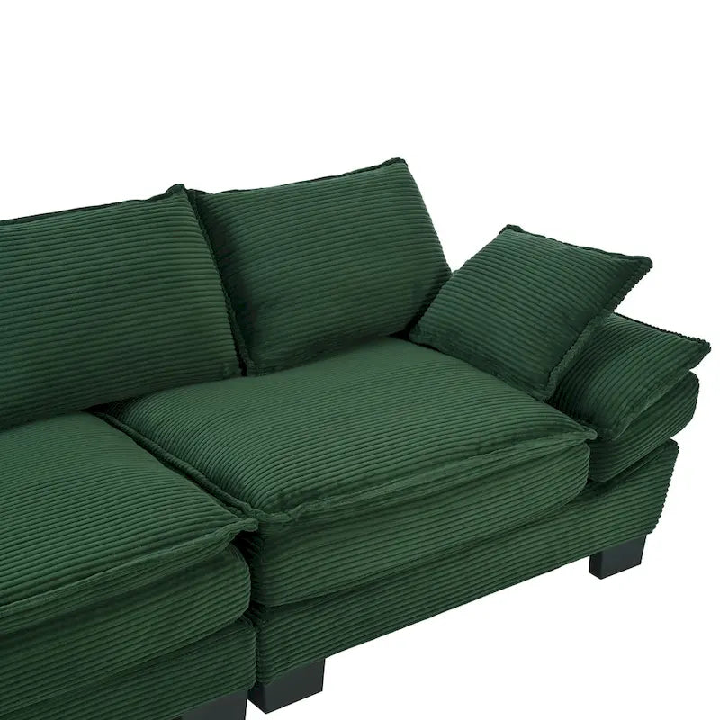 85.4 modernes geschwungenes Sofa, Couch mit gepolsterter Rückenlehne und 2 dekorativen Zierkissen, Cordstoff
