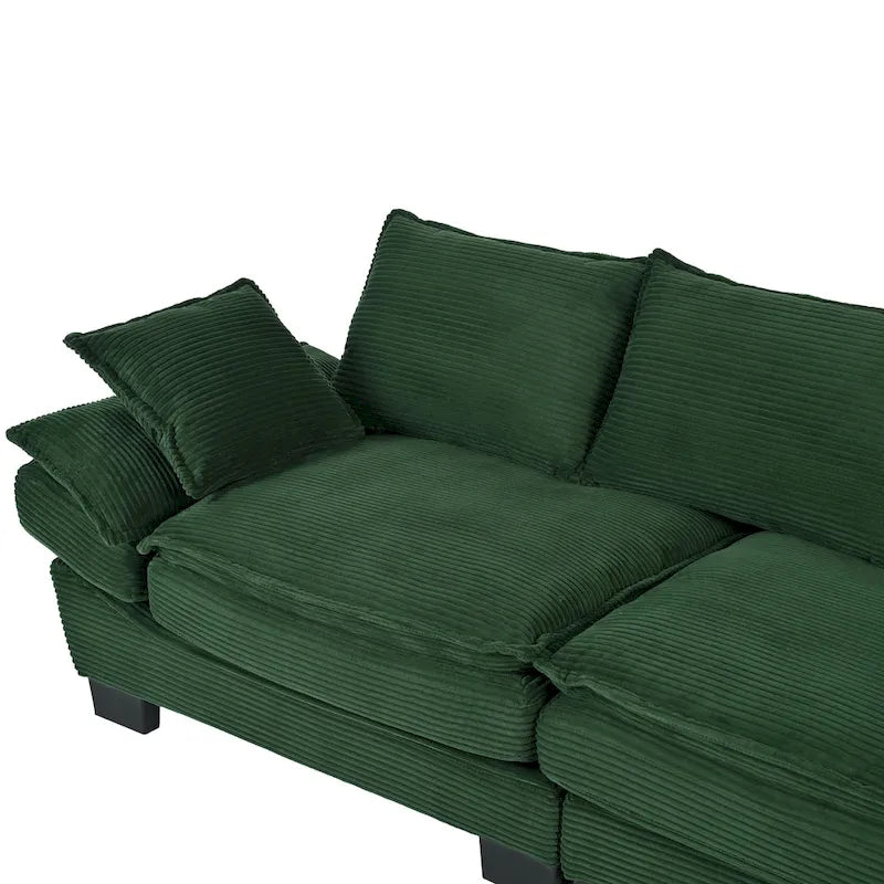 85.4 modernes geschwungenes Sofa, Couch mit gepolsterter Rückenlehne und 2 dekorativen Zierkissen, Cordstoff