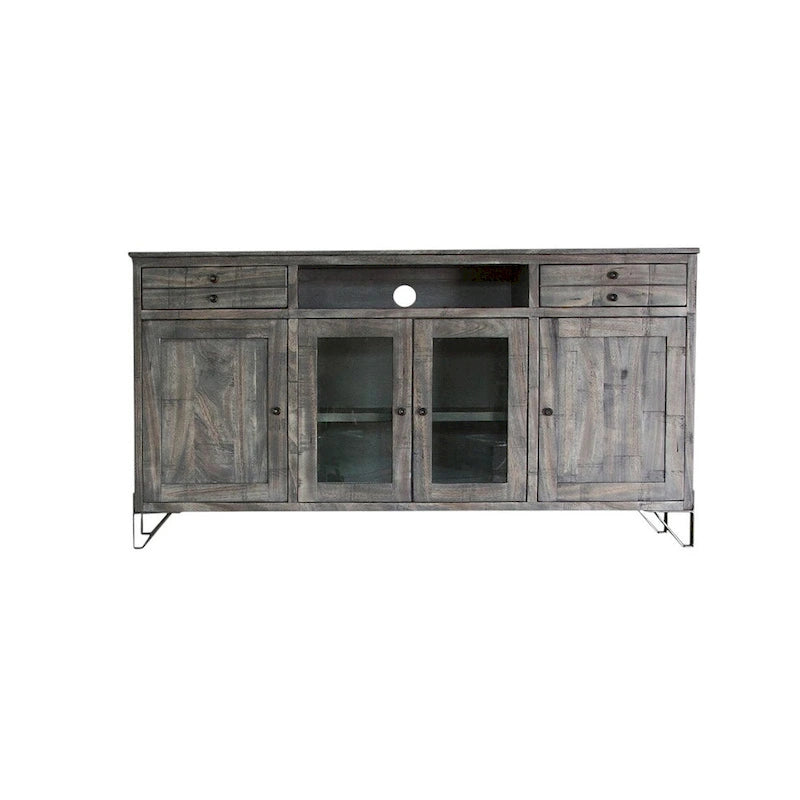 Geschlossener TV-Schrank aus massivem Holz in Grau mit Used-Look - 70' X '37.25' X '17.75