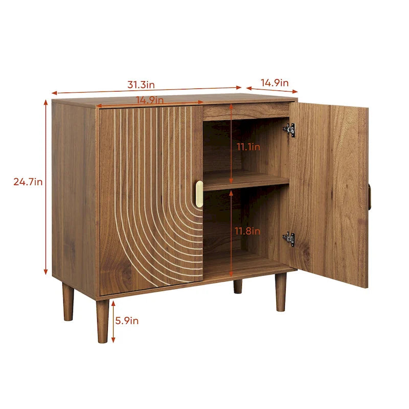 Sideboard aus Walnussholz, freistehender Buffetschrank mit Linienrillendesign, Holzschrank mit verstellbarem Einlegeboden