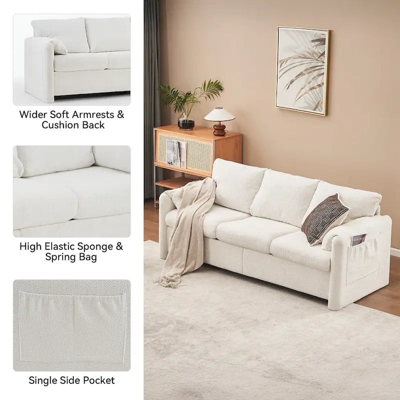 3-Sitzer-Sofa, 77, Chenille-Couch - luxuriöses Sofa mit drei Sitzplätzen, hochdichten Schaumstoffpolstern und tiefer Sitzfläche fürs Wohnzimmer