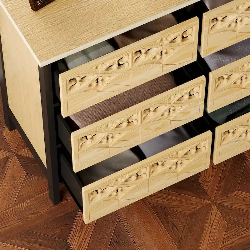Elegante Kommode mit kunstvollen Schnitzereien und durchbrochenem Design, 9 Schubladen - Eleganz trifft Funktionalität