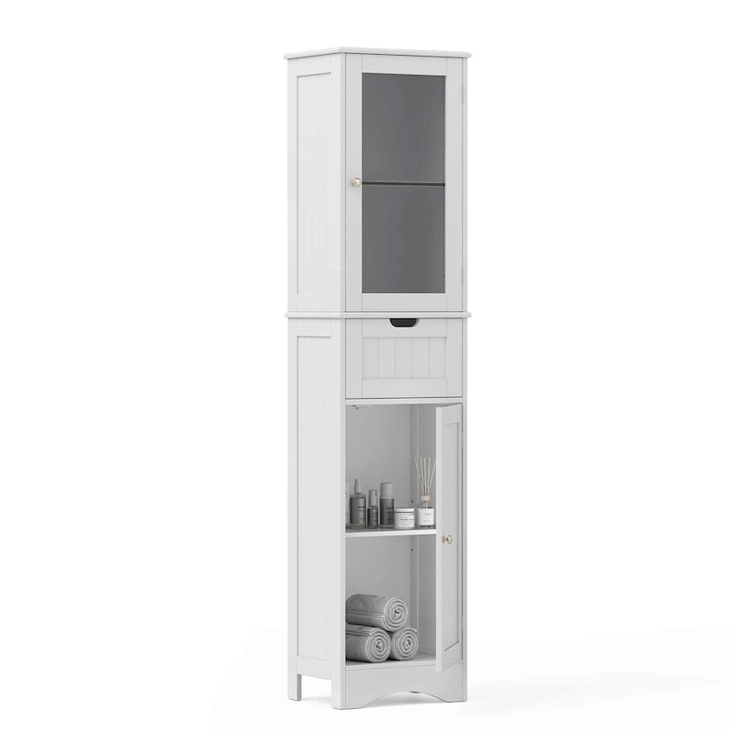 Freistehender hoher Badezimmerschrank mit Türen und Wäscheschrank - siehe Details