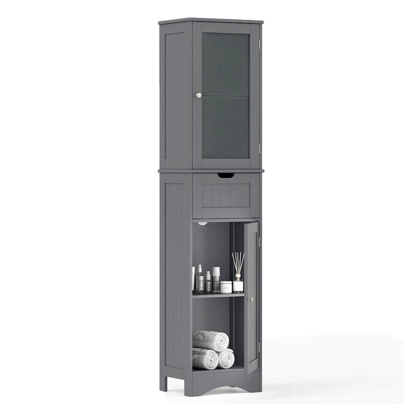 Freistehender hoher Badezimmerschrank mit Türen und Wäscheschrank - siehe Details