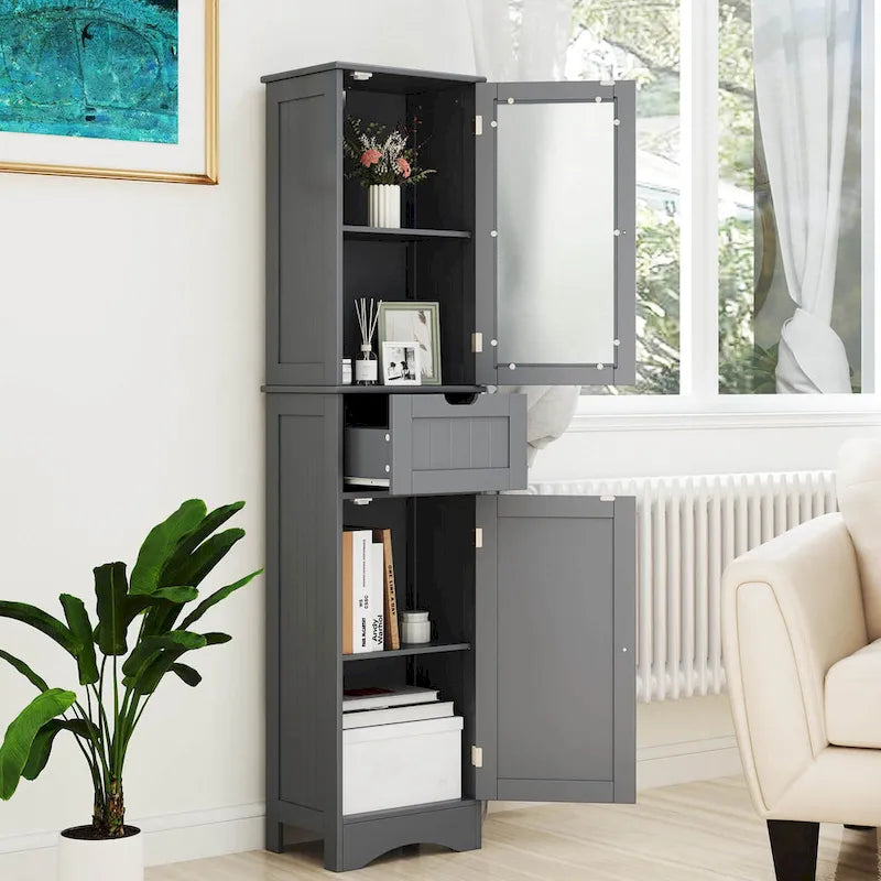 Freistehender hoher Badezimmerschrank mit Türen und Wäscheschrank - siehe Details