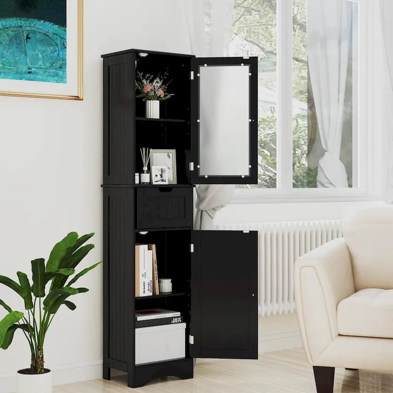 Freistehender hoher Badezimmerschrank mit Türen und Wäscheschrank - siehe Details