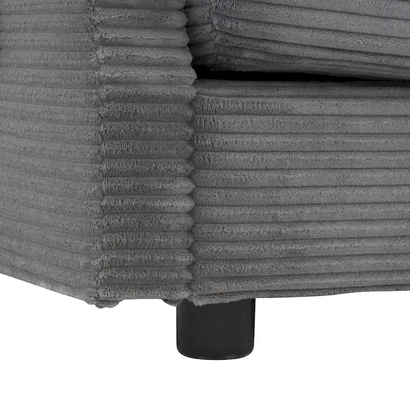 Ecksofa mit verschiebbarem Hocker, L-förmige Cordcouch mit tiefem Sitz, Lendenkissen und Seitentaschen