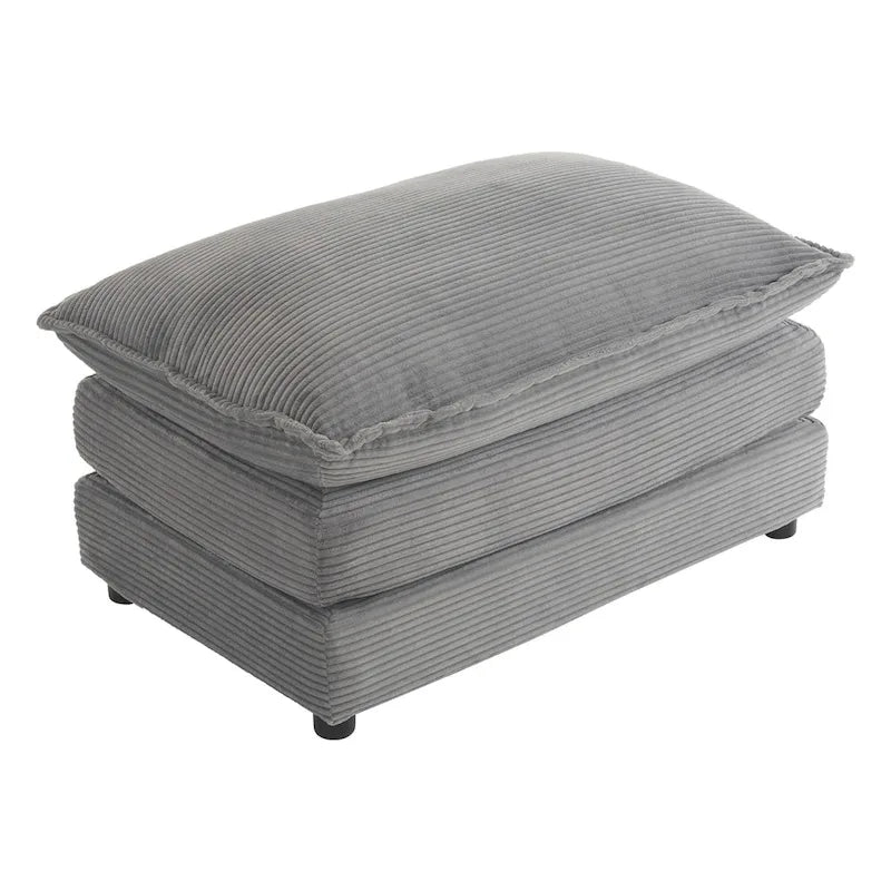 Ecksofa mit verschiebbarem Hocker, L-förmige Cordcouch mit tiefem Sitz, Lendenkissen und Seitentaschen