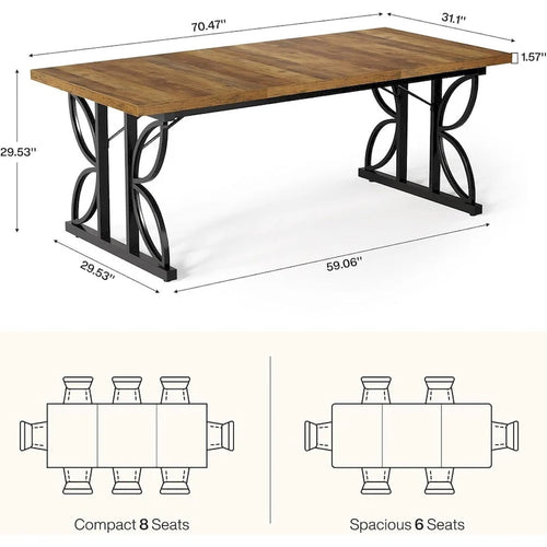 Mesa de comedor de 71 pulgadas para 6 personas, estilo granja, con estructura metálica