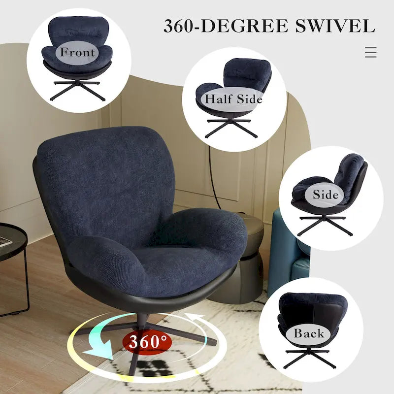 Chaise de bureau moderne en chenille, pivotante à 360°, avec piètement en métal