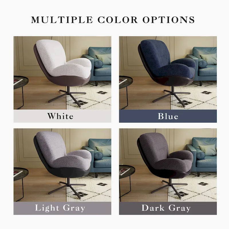 Chaise de bureau moderne en chenille, pivotante à 360°, avec piètement en métal