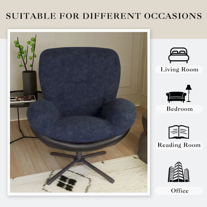 Chaise de bureau moderne en chenille, pivotante à 360°, avec piètement en métal