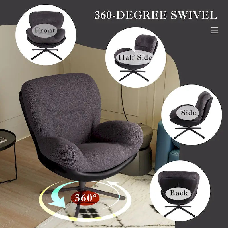 Chaise de bureau moderne en chenille, pivotante à 360°, avec piètement en métal