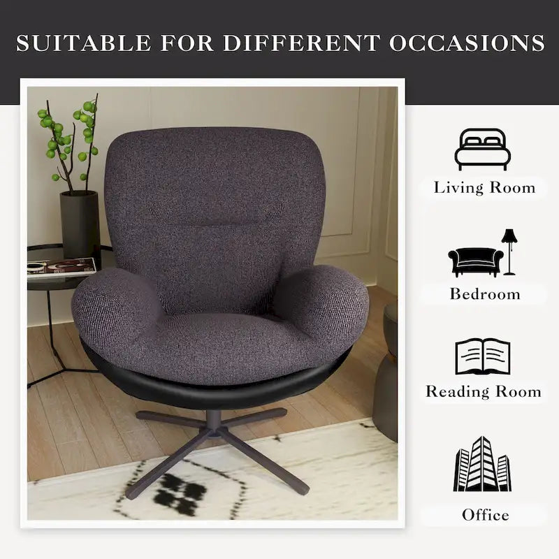 Chaise de bureau moderne en chenille, pivotante à 360°, avec piètement en métal