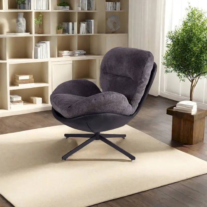 Chaise de bureau moderne en chenille, pivotante à 360°, avec piètement en métal