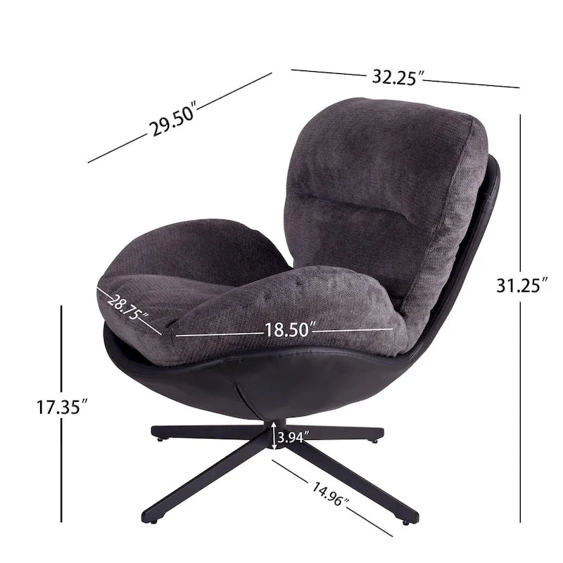 Chaise de bureau moderne en chenille, pivotante à 360°, avec piètement en métal