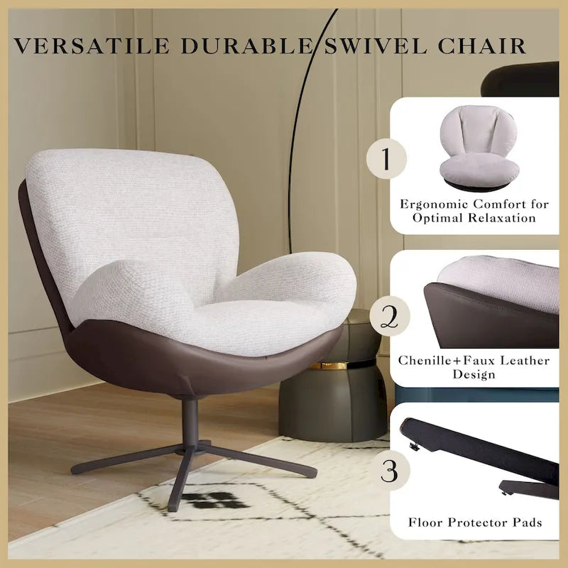 Chaise de bureau moderne en chenille, pivotante à 360°, avec piètement en métal