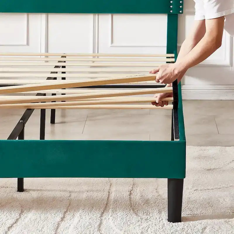 Polsterbettgestell mit verstellbarem Kopfteil, für Einzel-/Doppel-/Queensize-Betten, dunkelgrün