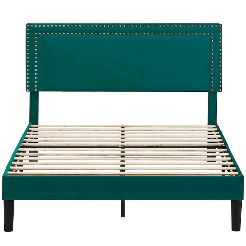 Polsterbettgestell mit verstellbarem Kopfteil, für Einzel-/Doppel-/Queensize-Betten, dunkelgrün