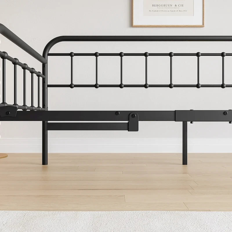 Metall-Tagesbett in Einzelbettgröße mit Ausziehbett und robuster Lattenrostauflage aus Stahl für das Schlafzimmer