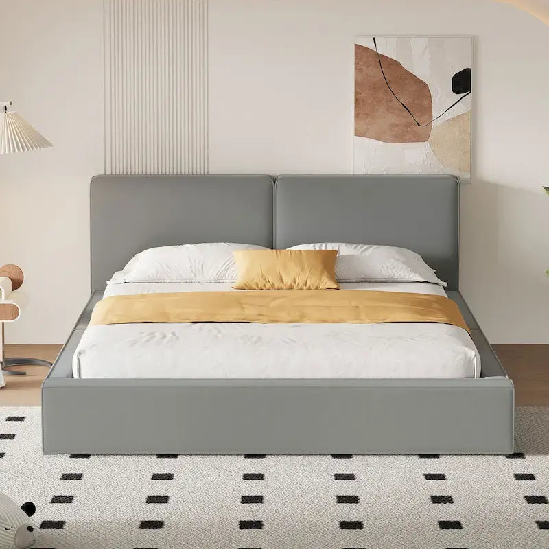Polsterbett in Queensize-Größe, grau, mit Samtbezug
