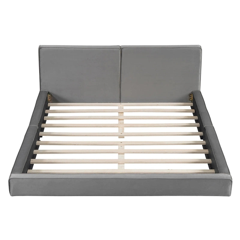 Polsterbett in Queensize-Größe, grau, mit Samtbezug