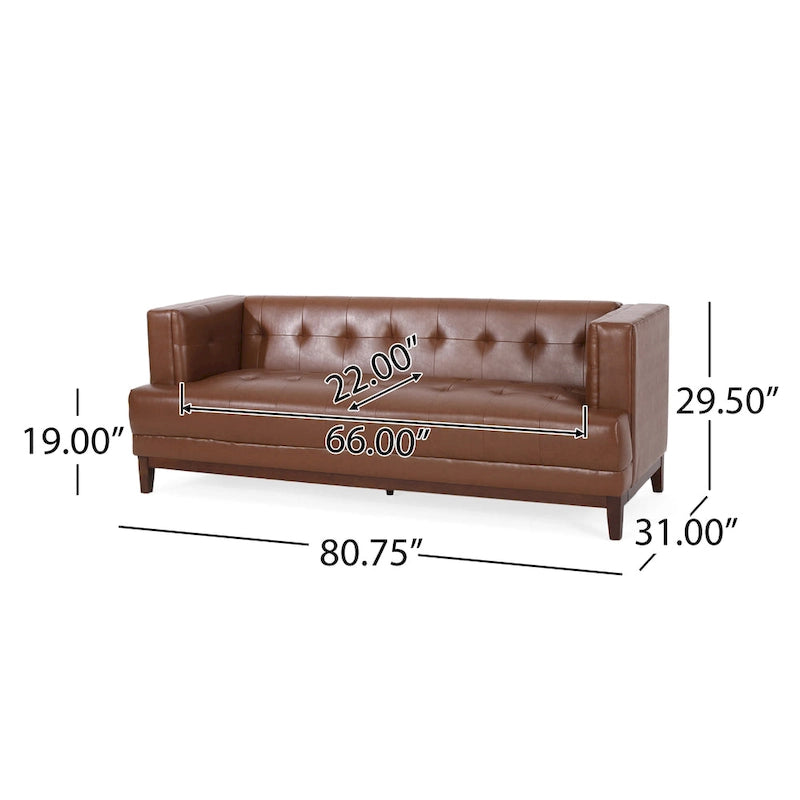 Sofá moderno de 3 plazas con capitoné de botones y patas de madera, de 80.75, para sala de estar