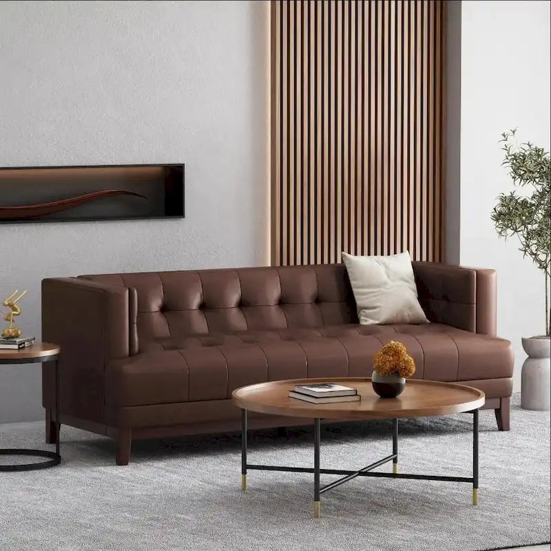 Canapé moderne 3 places de 80.75 avec capitonnage à boutons et pieds en bois pour le salon