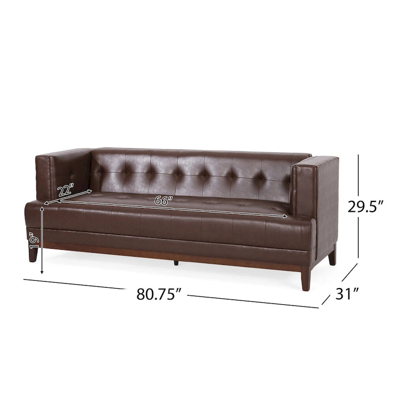 Canapé moderne 3 places de 80.75 avec capitonnage à boutons et pieds en bois pour le salon
