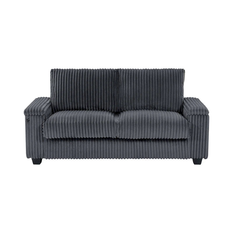 Dunkelgraues Zweisitzer-Sofa aus Stoff, 71, mit quadratischer Armlehne mit Stauraum und USB-Anschluss fürs Wohnzimmer