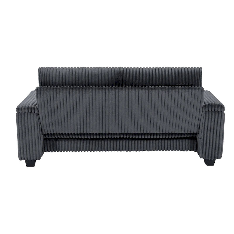 Dunkelgraues Zweisitzer-Sofa aus Stoff, 71, mit quadratischer Armlehne mit Stauraum und USB-Anschluss fürs Wohnzimmer